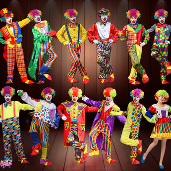 Holiday Variety Funny Clown Costumes Christmas Adult Woman Man Joker Costume Cosplay Party Dress Up Clown Clothes Suit Costume