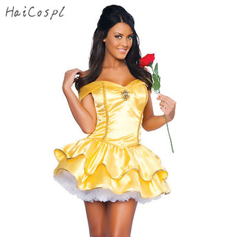Beauty and the Beast Costumes Princess Belle Dress Stage Halloween Party Adult Women Uniform