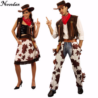 Halloween Party Cowboy Costume For Adult Men and Women Cowgirl Cosplay Western Dress Suit Carnival Adult Costumes