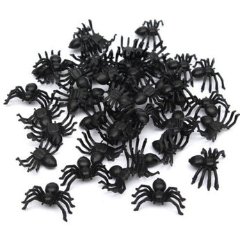 50pcs 2*1.4cm Plastic Black Spider Halloween Decoration Festival Supplies Funny Prank Toys Decoration Realistic Prop