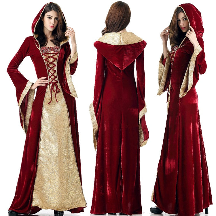 red medieval dress Medieval Dress Robe Women Renaissance Dress Princess Queen Costume Vel – halloweenforu